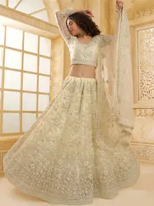 ALIZEH Ivory Net Embroidered Lehenga Choli With Dupatta