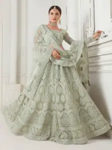 ALIZEH Light Green Heavy Embroidered Net Lehenga Choli With Dupatta