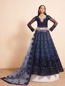 ALIZEH Shaded Blue Semi Stitched Lehenga Choli With Dupatta