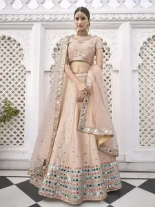 ALIZEH Peach Mirror Work Lehenga Choli With Dupatta