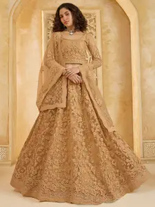 ALIZEH Golden Net Embroidered Lehenga Choli With Dupatta