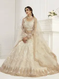 ALIZEH Ivory And Gold Embroidered Net Lehenga Choli With Dupatta