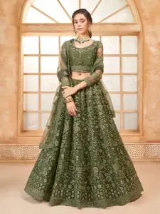 ALIZEH Mehendi Green Semi Sticthed Lehenga Choli With Dupatta