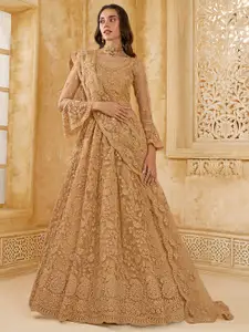ALIZEH Golden Heavy Embroidered Lehenga Choli With Dupatta