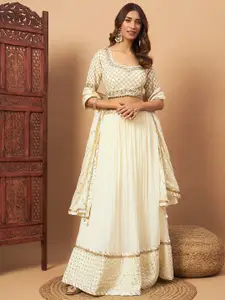 Chhabra 555 Mirror Embellished Flared Lehenga Set & Sequin Embroidered Chinon Dupatta