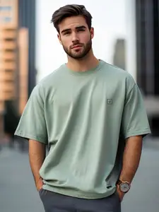 Urbano Fashion Men Solid Round Neck Cotton Oversized T-shirt