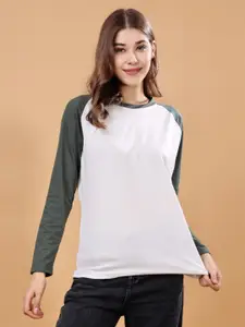 London Hills Women Colourblocked Round Neck Cotton T-shirt