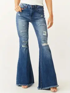 The Roadster Lifestyle Co Women Cotton Wide-Leg Highly Distressed Mid-Rise Jeans