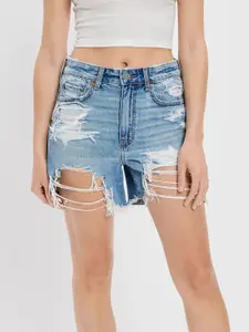 The Roadster Lifestyle Co Women Slim Fit Distressed Cotton Denim Shorts
