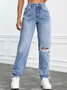 The Roadster Lifestyle Co Women Mid-Rise Slash Knee Cotton Slim Fit Jeans