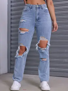 The Roadster Lifestyle Co Women Regular Fit Mid-Rise Highly Distressed Jeans