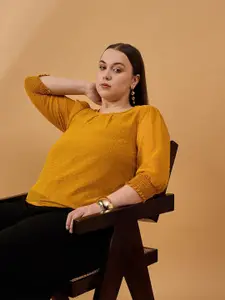 all about you Women Self Design Puff Sleeves Top Plus Size