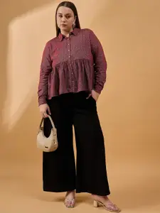 all about you Plus Size Printed Shirt Collar Top