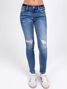 The Roadster Lifestyle Co Women Low Distress Cotton Skinny-Fit Mid-Rise Jeans