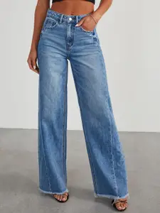 The Roadster Lifestyle Co. Women Cotton Wide Leg Mid-Rise Jeans