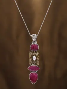 Exotic India Sterling Silver Pendant with Faceted Ruby Gemstone