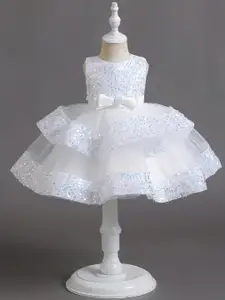 BAESD Girls Embellished Satin Fit & Flare Round Neck Sleeveless Dress