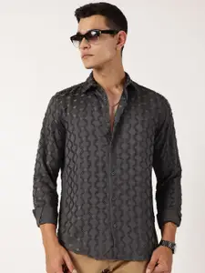 Thomas Scott Men Premium Spread Collar Textured Casual Shirt