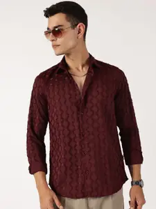 Thomas Scott Men Premium Spread Collar Textured Casual Shirt