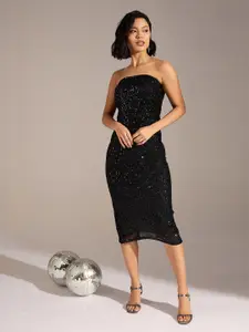 SASSAFRAS Sequin Embellished Strapless Bandeau Midi Dress