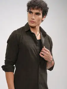 HIGHLANDER Men Textured Checked Button Down Casual Shirt