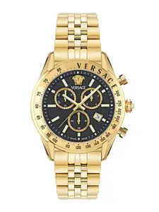 Versace Men Embellished Dial & Stainless Steel Bracelet Style Straps Watch VE8R00624