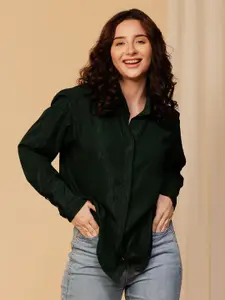 Urban Sundari Women Modern Spread Collar Solid Cotton Relaxed Fit Casual Shirt