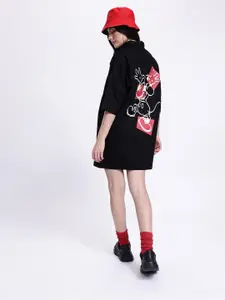 Kook N Keech Mickey Mouse Print Cotton Mini Shirt Dress