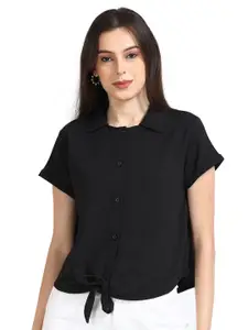 ECOLINE Clothing Women Modern Spread Collar Solid Boxy Casual Shirt