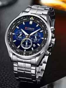 Curren Men Brass Dial & Stainless Steel Wrap Around Analogue Watch-CR-8399-Silver Blue