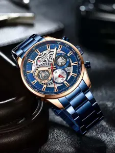 Curren Men Skeleton Dial & Stainless Steel Straps Analogue Watch CR-8391-Rose-Blue