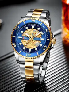 Curren Men Brass Dial & Stainless Steel Wrap Around Straps Analogue Watch CR-8412-TT-Blue