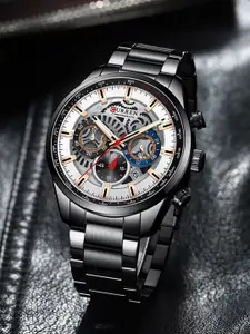 Curren Men Brass Dial & Stainless Steel Wrap Around Analogue Watch CR-8391-Black-White