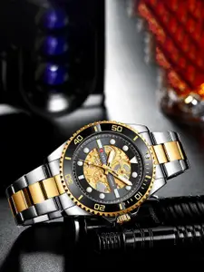 Curren Men Brass Embellished Dial & Stainless Steel Around Analogue Watch CR-8412-TT-Black