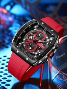 Curren Men Brass Embellished Dial & Wrap Around Straps Analogue Watch CR-8442-Black Red