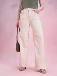 DressBerry Women Wide Leg Mid-Rise Stretchable Jeans