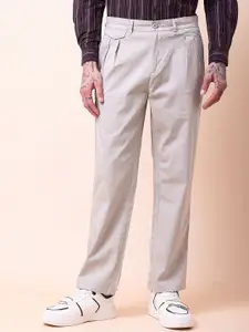 British Club Men Classic Straight Fit Low-Rise Pleated Chinos Trousers