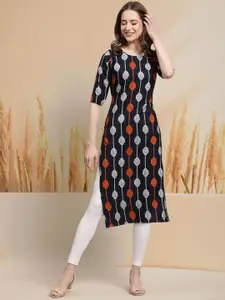7Threads Geometric Printed Crepe Straight Kurta