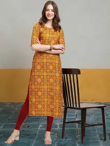 7Threads Geometric Printed Round Neck Crepe Straight Kurta