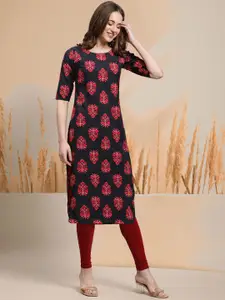 7Threads Floral Printed Round Neck Straight Kurta