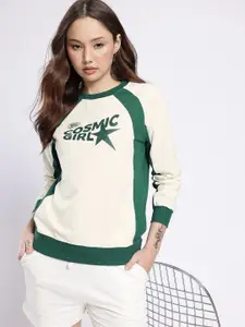 glitchez Relaxed Typography Printed Crop Sweatshirt with Shorts Co-Ords