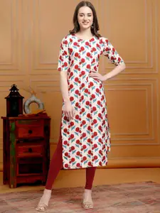 7Threads Floral Printed Round Neck Short Sleeves Regular Straight Kurta