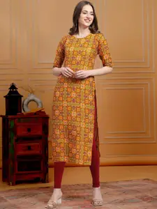 7Threads Geometric Printed Round Neck Short Sleeves Regular Straight Kurta