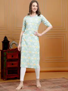 7Threads Ethnic Motifs Printed Round Neck Short Sleeves Regular Straight Kurta