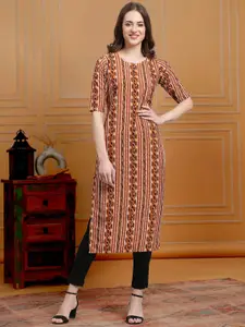 7Threads Geometric Printed Round Neck Short Sleeves Regular Straight Kurta