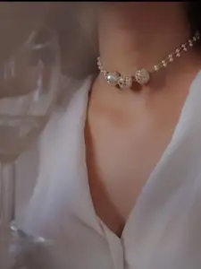 Binnis Wardrobe Gold-Plated Pearls Charm Choker Necklace