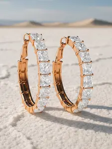 Rubans 18K Gold-Plated Square-Cut Cubic Zirconia Studded Circular Shaped Hoop Earrings