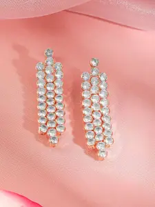 Rubans 18K Gold Plated Cubic Zirconia Stone Studded Contemporary Shaped Drop Earrings