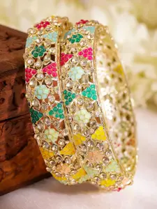 Rubans Set of 2 Stone Studded 22KT Gold Plated Stone Studded Bangles