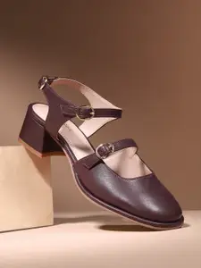 Kenneth Cole Leather Block Mary Janes Heels With Buckles